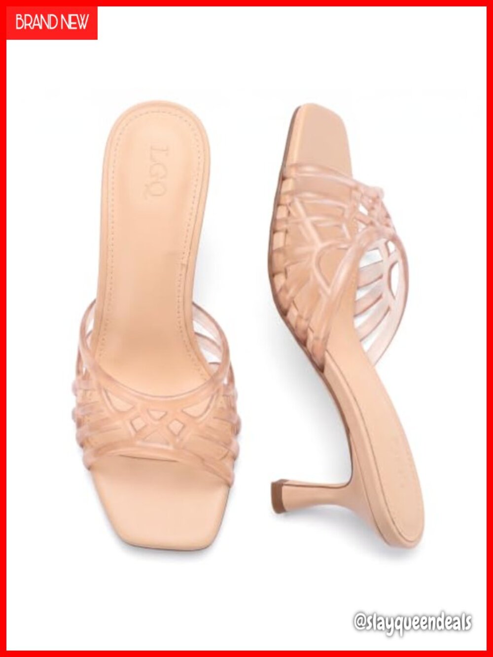 Jelly Kitten Heel Sandals Square Toe Mule Slides PVC Slip On